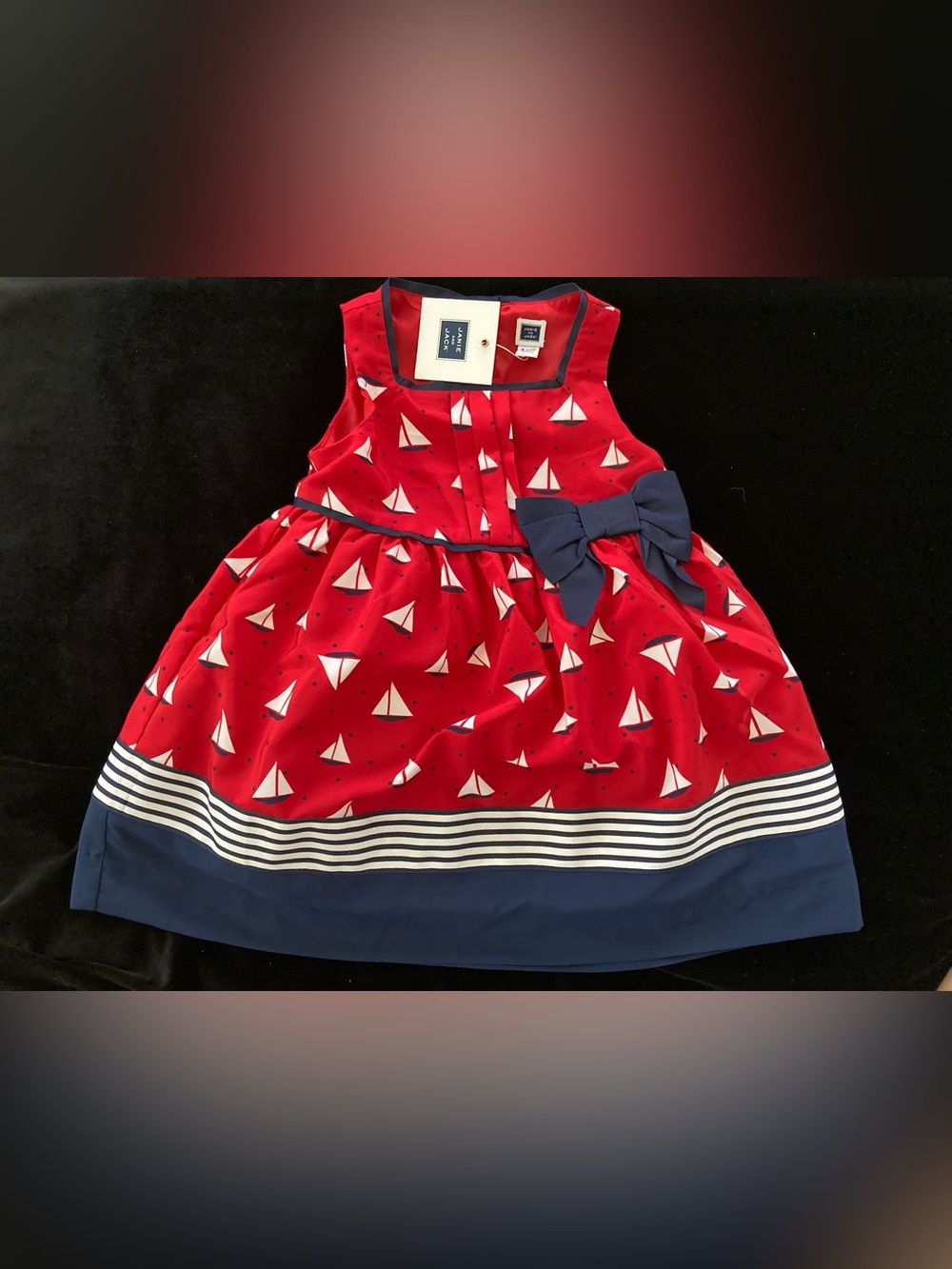 New Janie & Jack Sz 12-18 mos Summer Dress Red, White & Blue Sailboat Print
